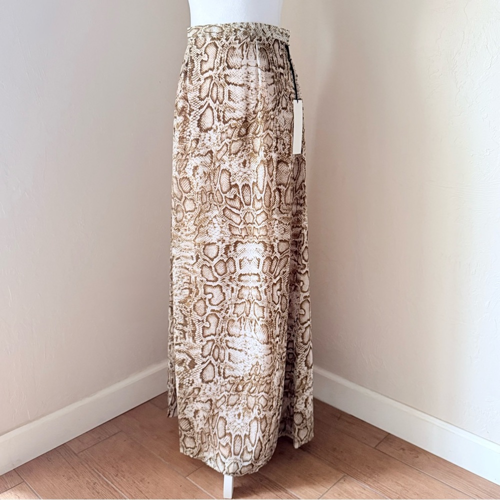 NWT Lovers + Friends Snakeskin Print Maxi Skirt Brown Beige & White S